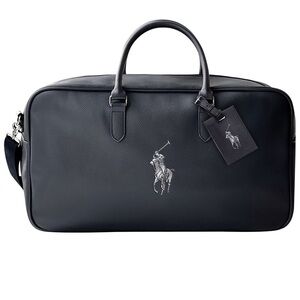 Ralph Lauren Faux Leather Large Black Duffle Bag With Bag Tag-NWT